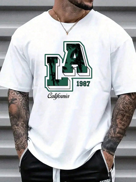 LA - White - Drop Shoulder Print T-Shirt