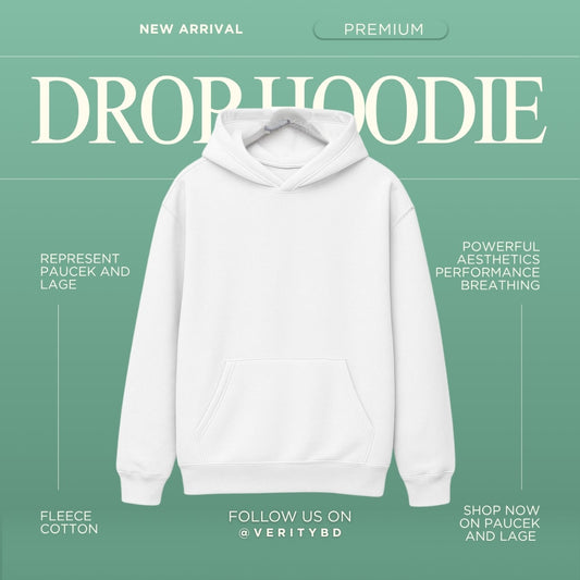 White Premium Drop Shoulder Hoodie