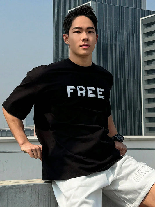FREE Design - Black Drop Shoulder Print T-Shirt